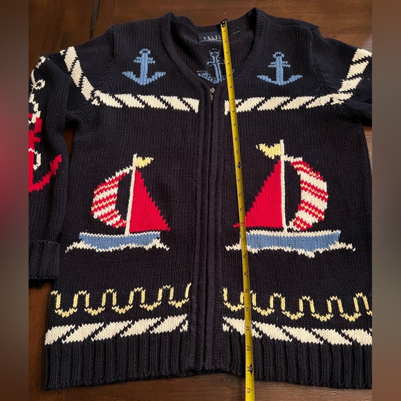 Nautical Vintage Sweater Crazy Horse Full Zip Cardigan Navy Chunky Knit M Warm - Picture 3 of 8